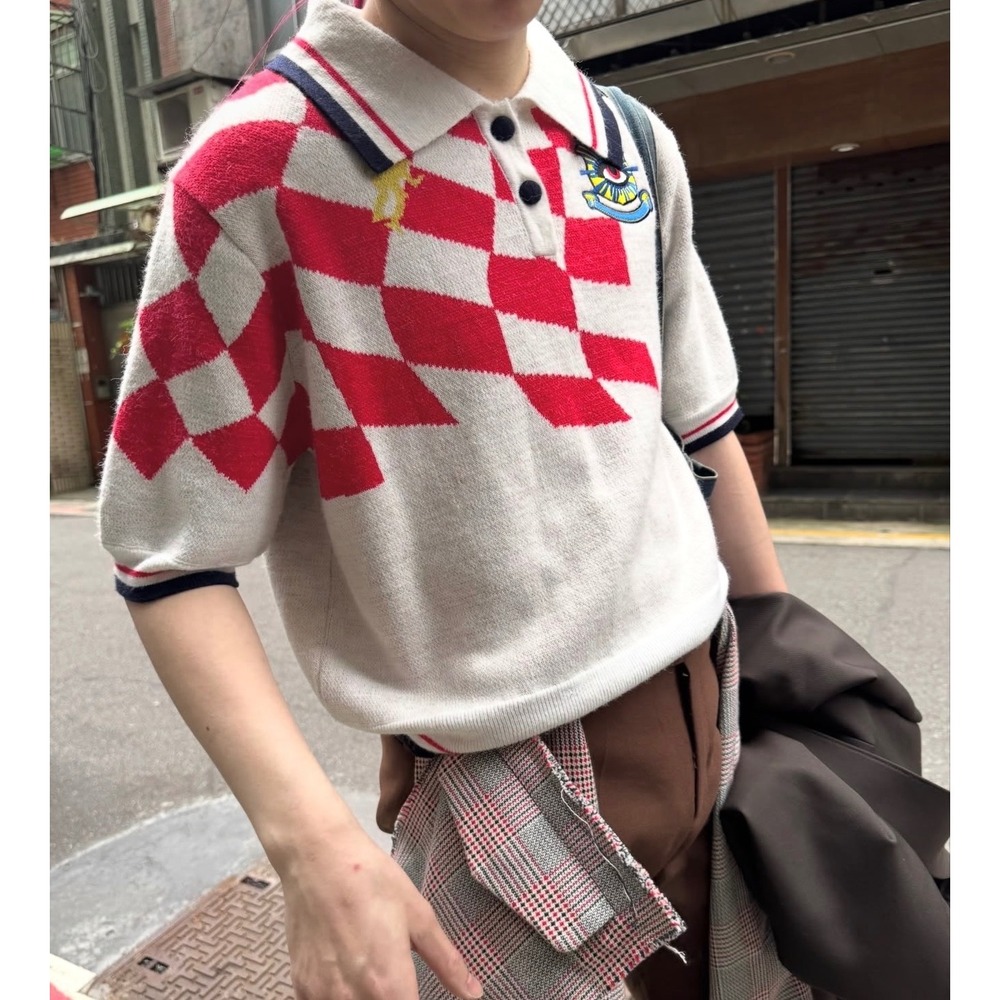 House of Errors Knit Checkered Cropped Polo